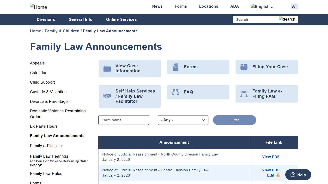 Family Law Announcements Superior Court of California - County of San Diego