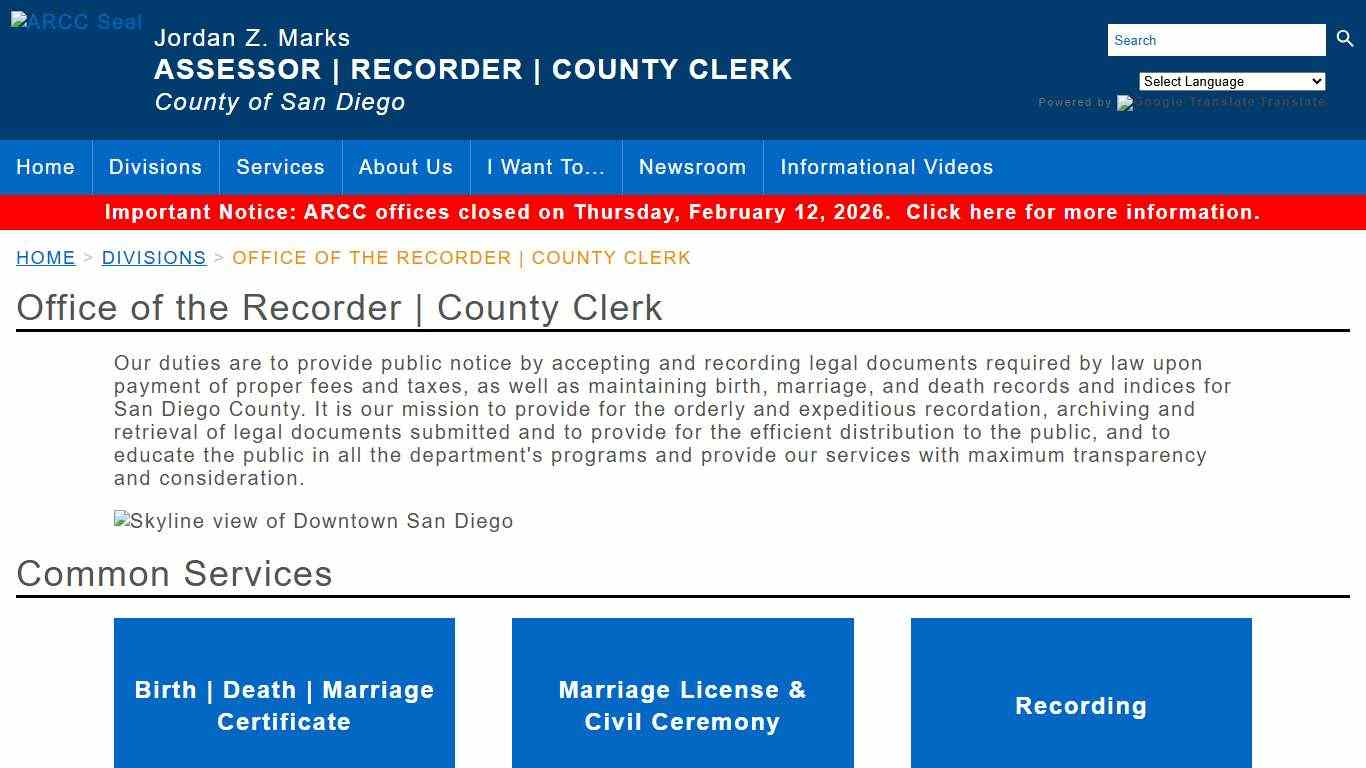Office of the Recorder County Clerk